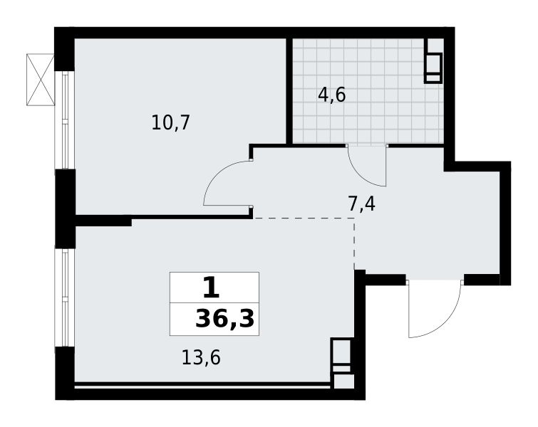 1-комнатная 36 м2 в ЖК А101 Лаголово корпус null этаж 13