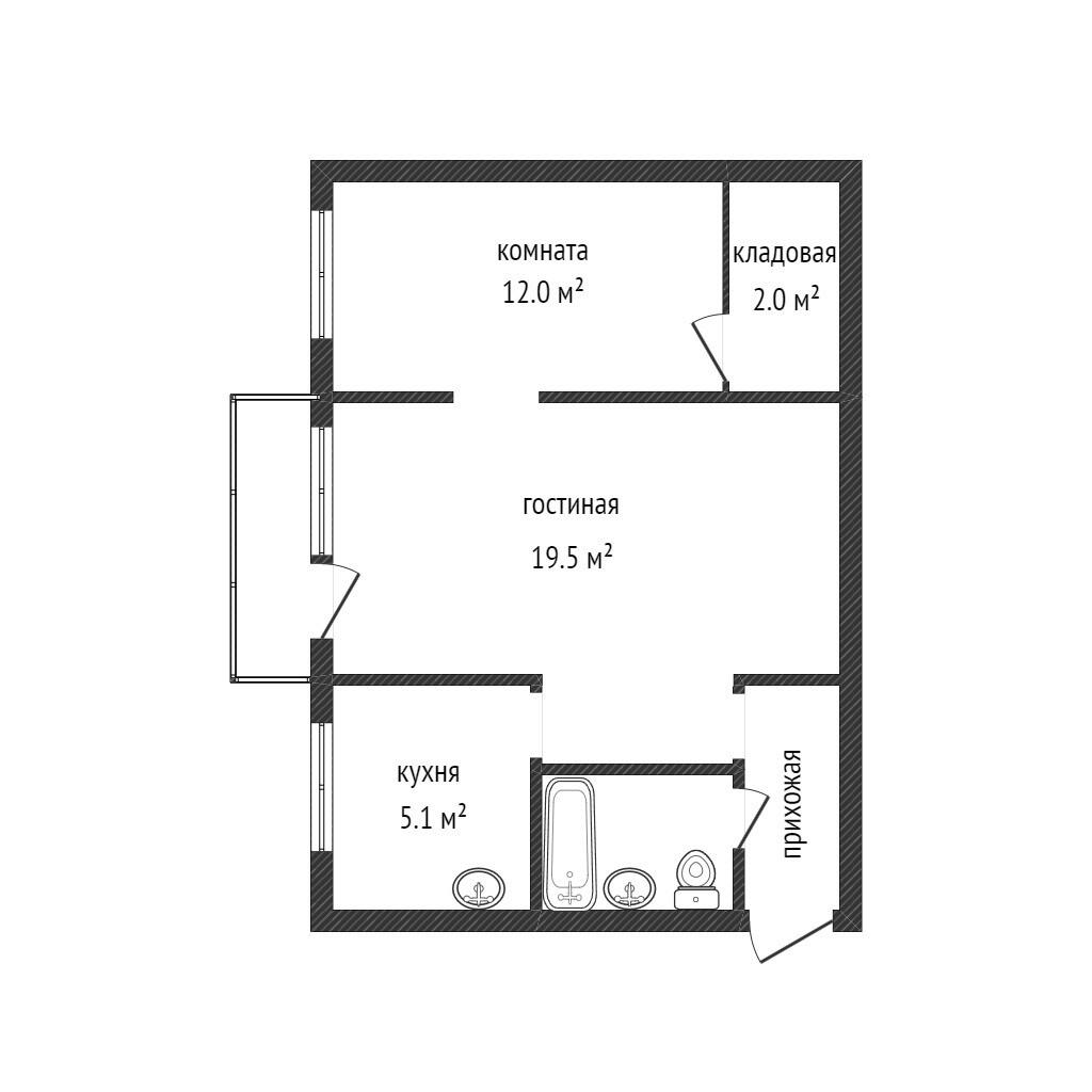 2-комнатная 43.7 м2 в ЖК undefined корпус null этаж 3