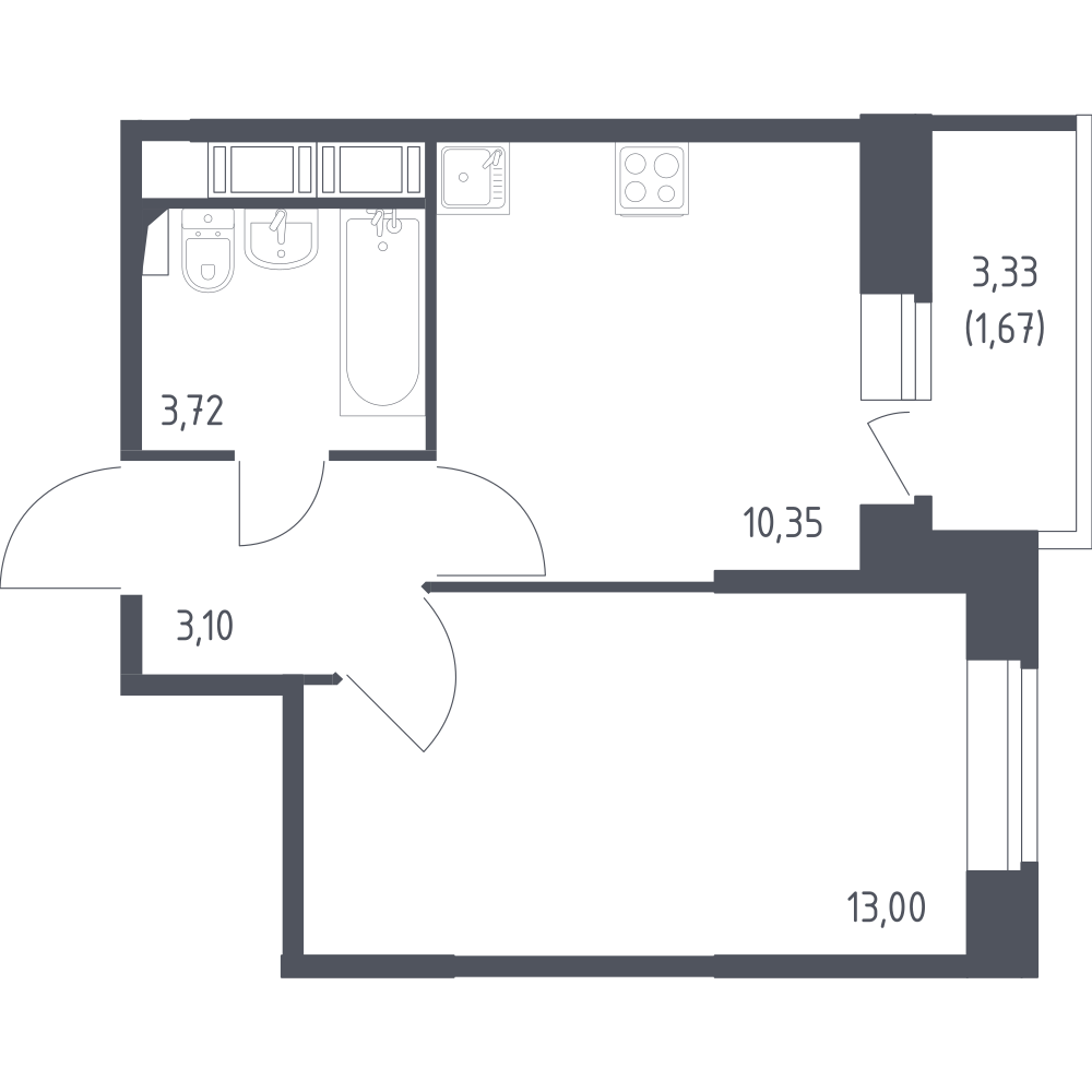 1-комнатная 31 м2 в ЖК Новое Колпино корпус null этаж 9