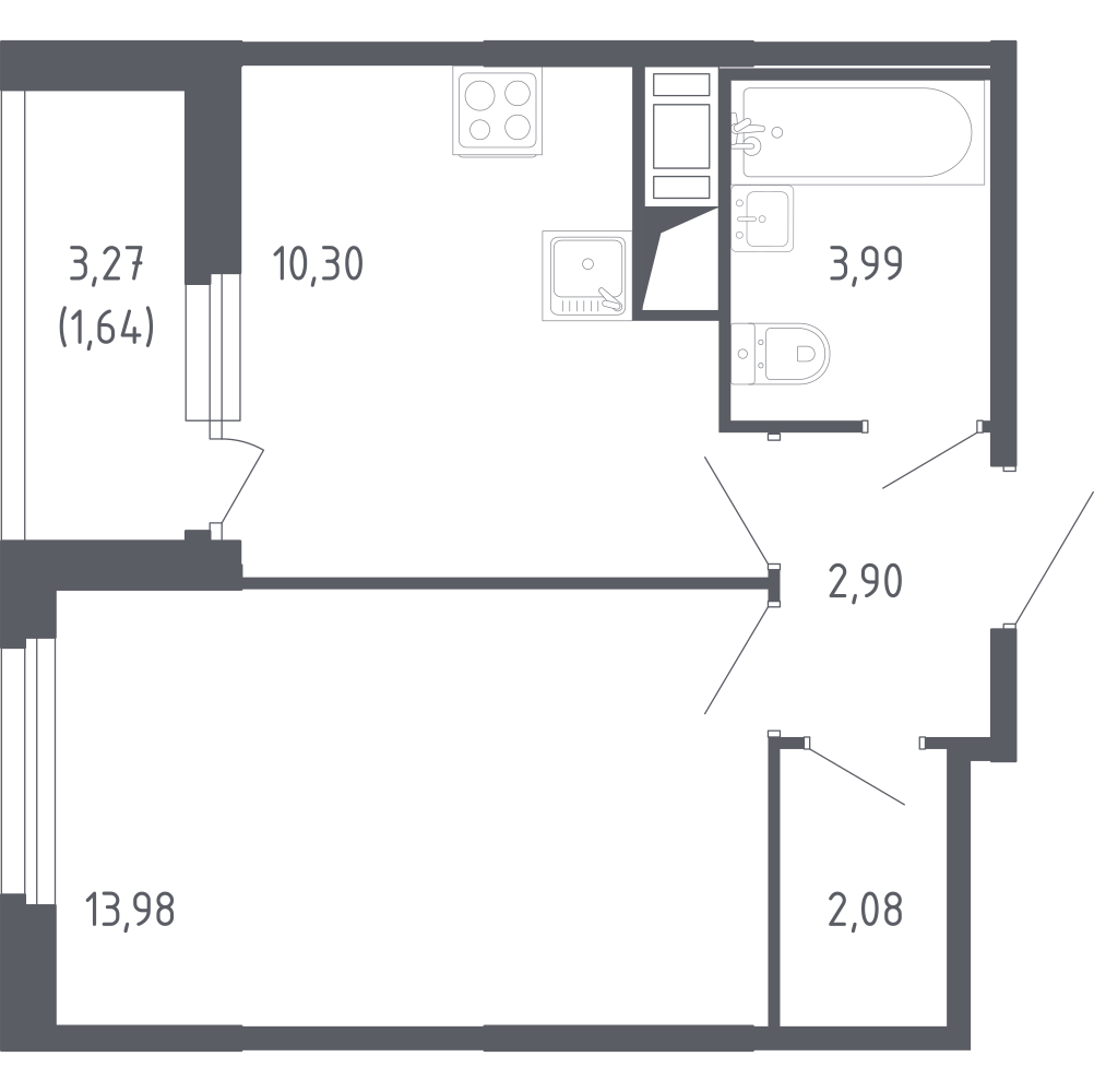 1-комнатная 34 м2 в ЖК Сандэй корпус null этаж 5