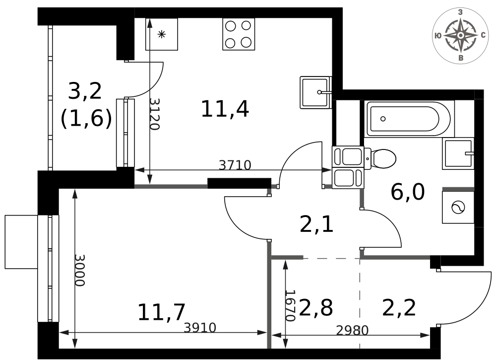1-комнатная 37 м2 в ЖК 1-й Саларьевский корпус null этаж 12