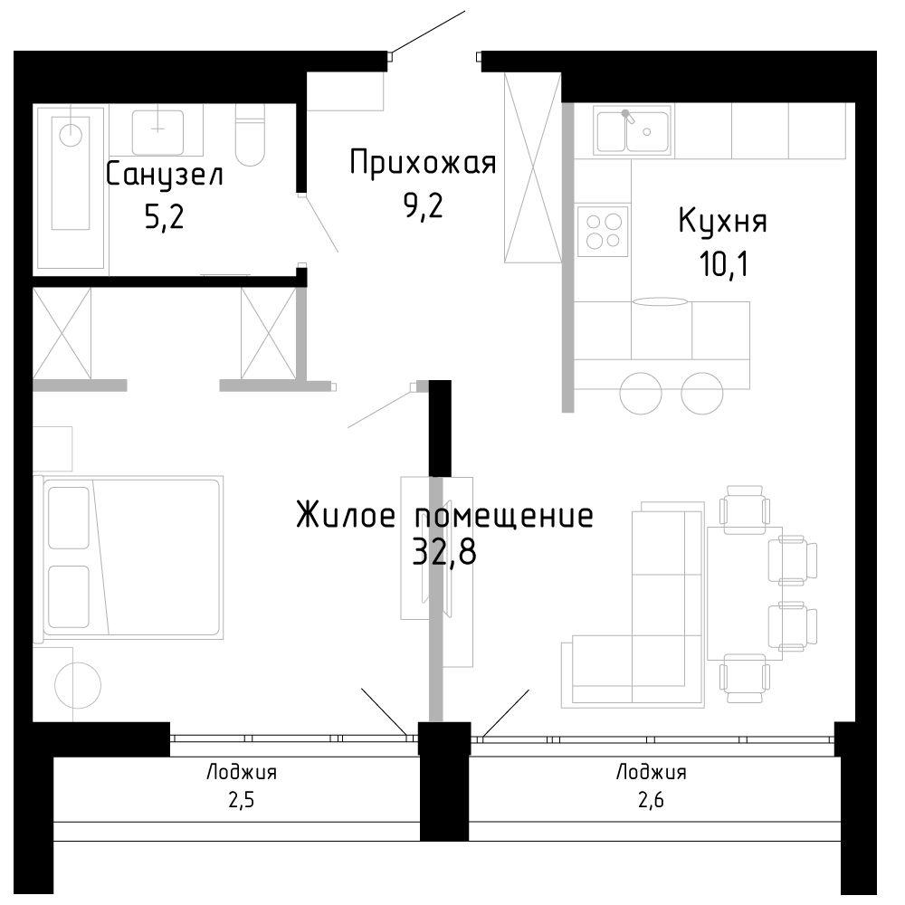 2-комнатная 57 м2 в ЖК Андерсен корпус null этаж 2