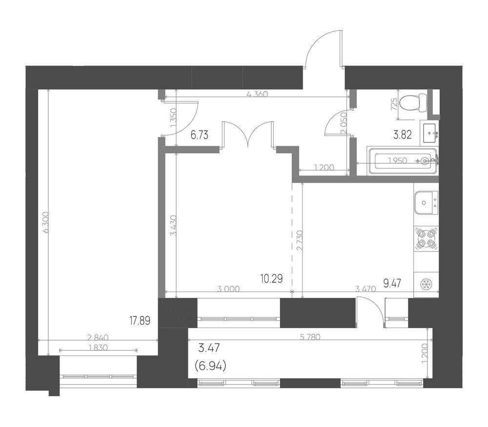 2-комнатная 51 м2 в ЖК Калина корпус null этаж 2