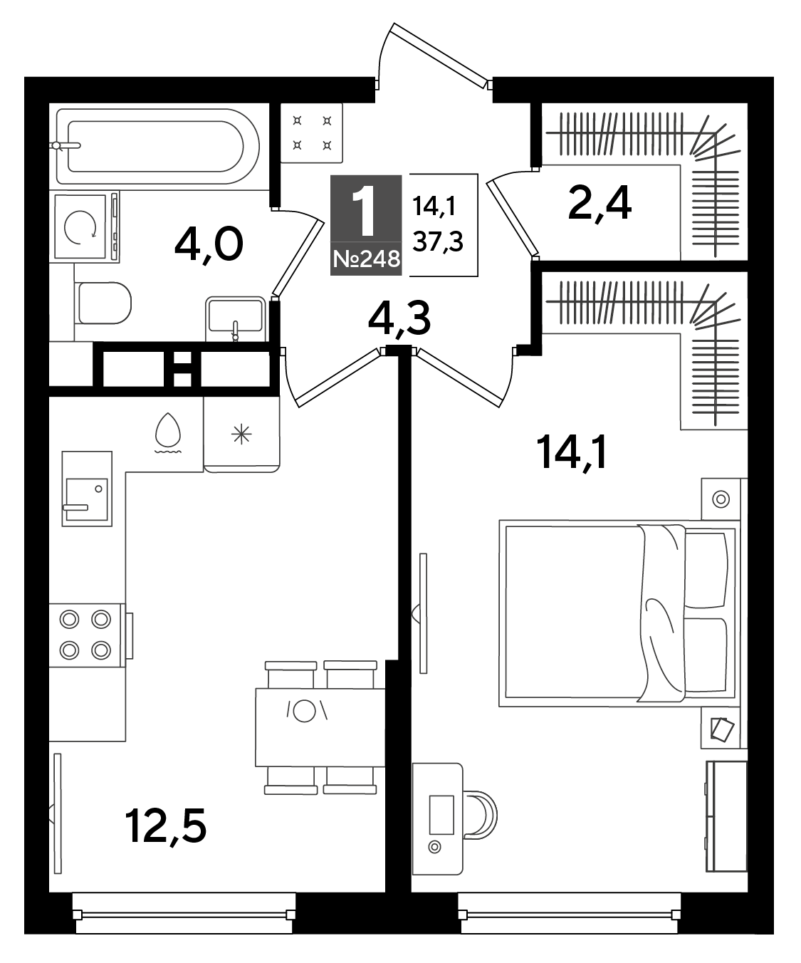 1-комнатная 37 м2 в ЖК Dogma Park корпус null этаж 13