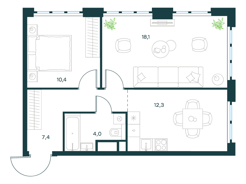 2-комнатная 52 м2 в ЖК Level Южнопортовая корпус null этаж 9