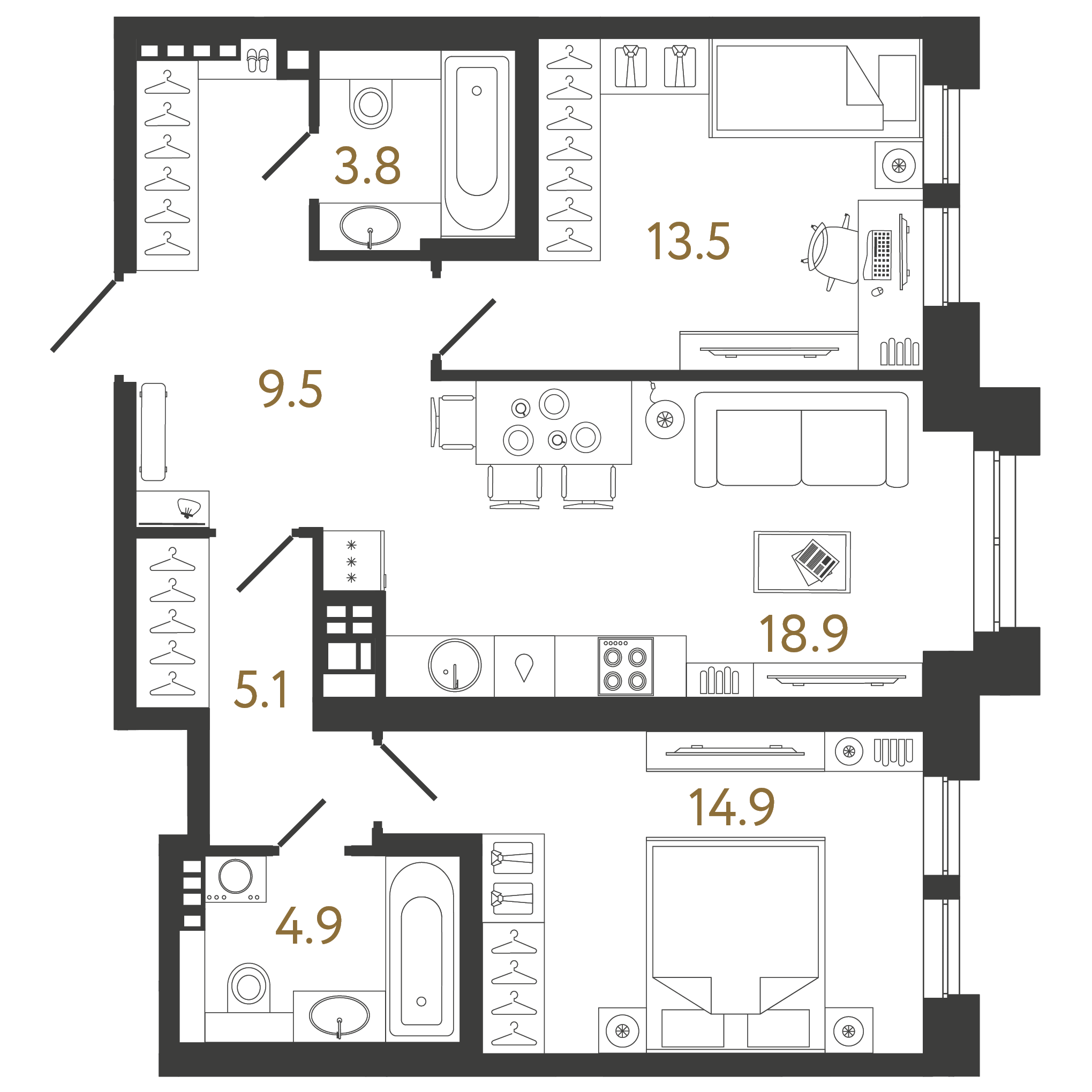 2-комнатная 70 м2 в ЖК Коллекционер корпус null этаж 6