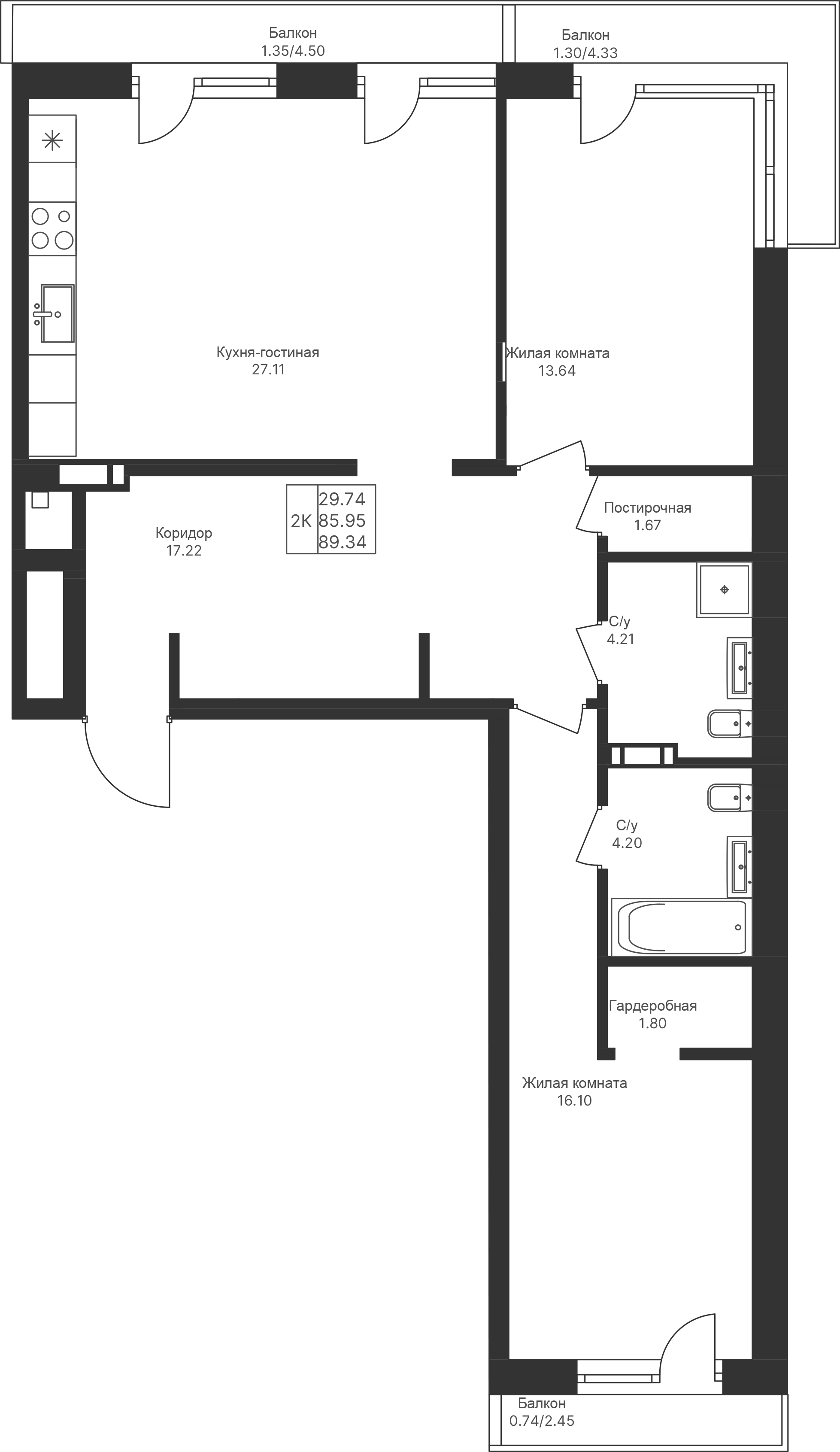 Студия 89 м2 в ЖК Мой Ритм корпус null этаж 2