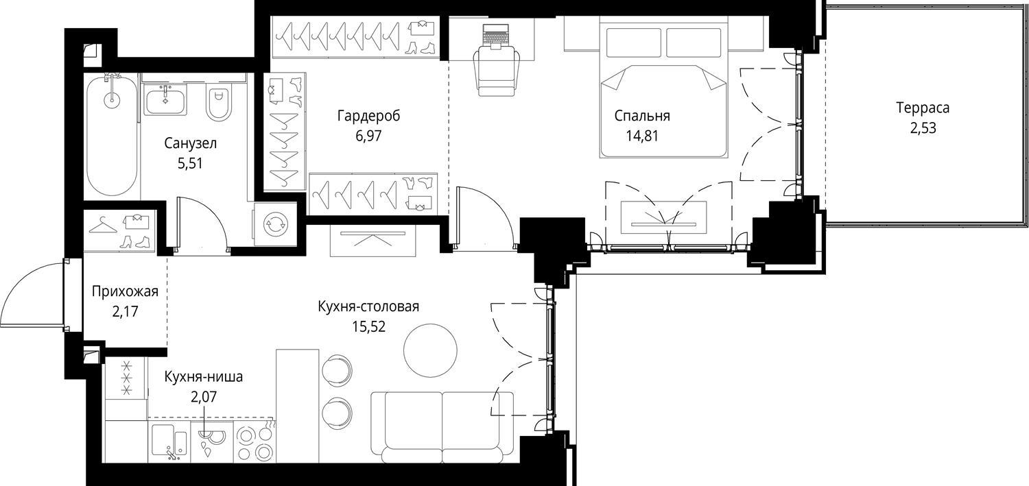 1-комнатная 49 м2 в ЖК CITY BAY корпус null этаж 2