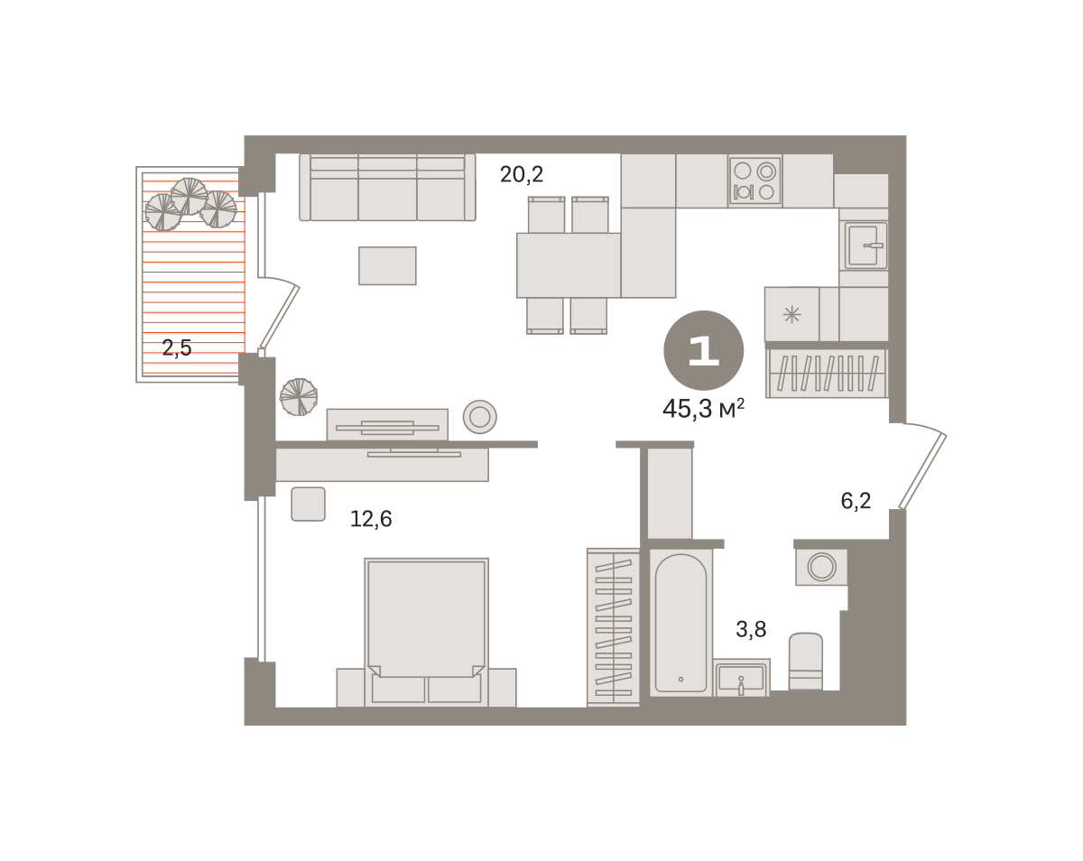 1-комнатная 45 м2 в ЖК Квартал Герцена корпус null этаж 6