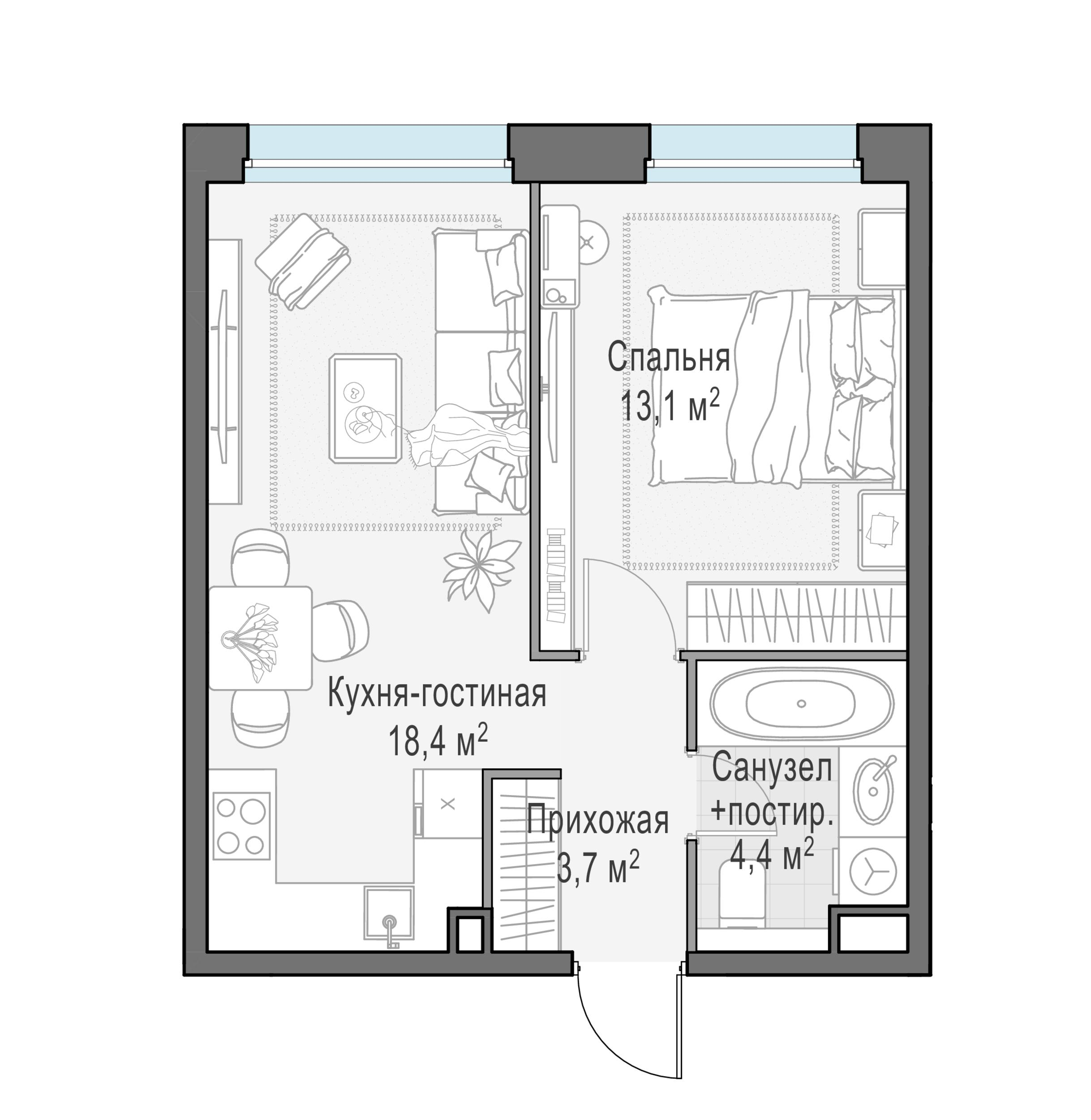 2-комнатная 39 м2 в ЖК Жилые кварталы «Белый Град» корпус null этаж 13