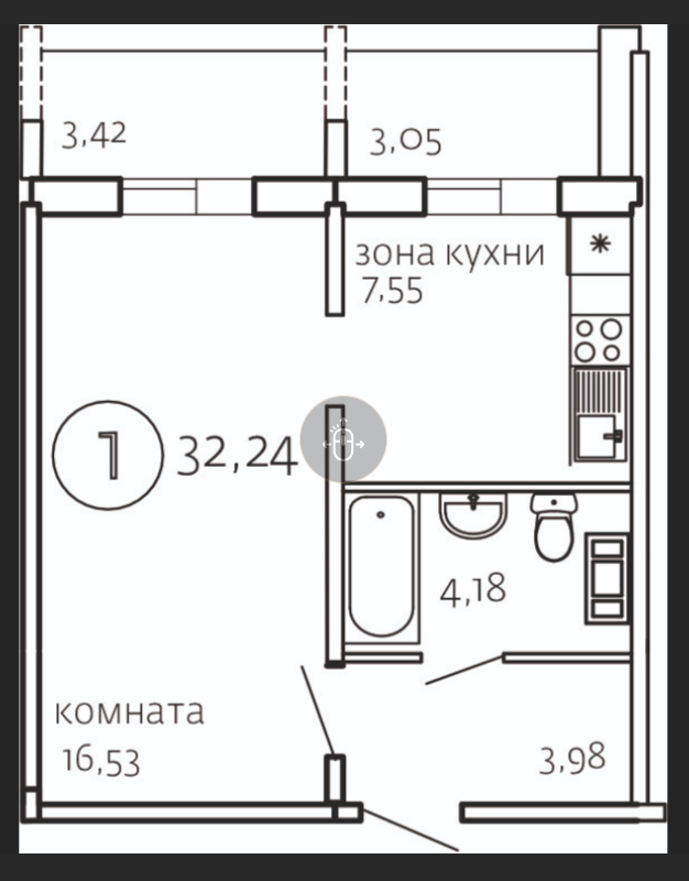 Студия 32.2 м2 в ЖК undefined корпус null этаж 4