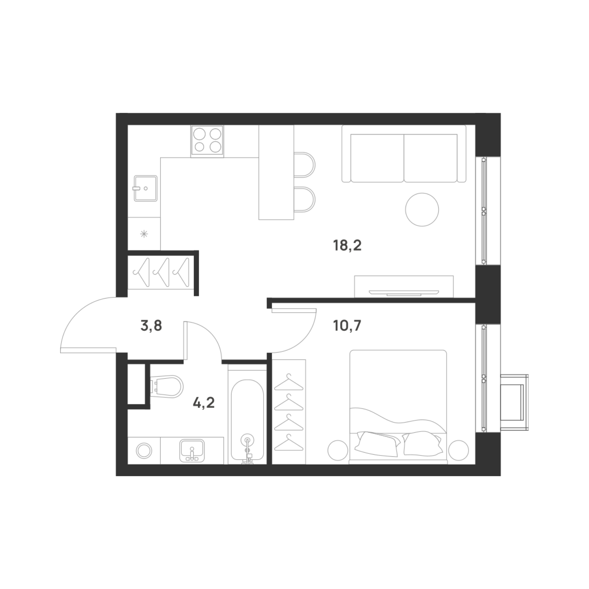 1-комнатная 36 м2 в ЖК Форевиль корпус null этаж 13