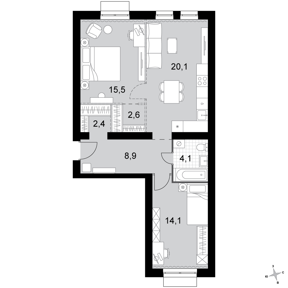 2-комнатная 67 м2 в ЖК Дубровицы Клаб корпус null этаж 4