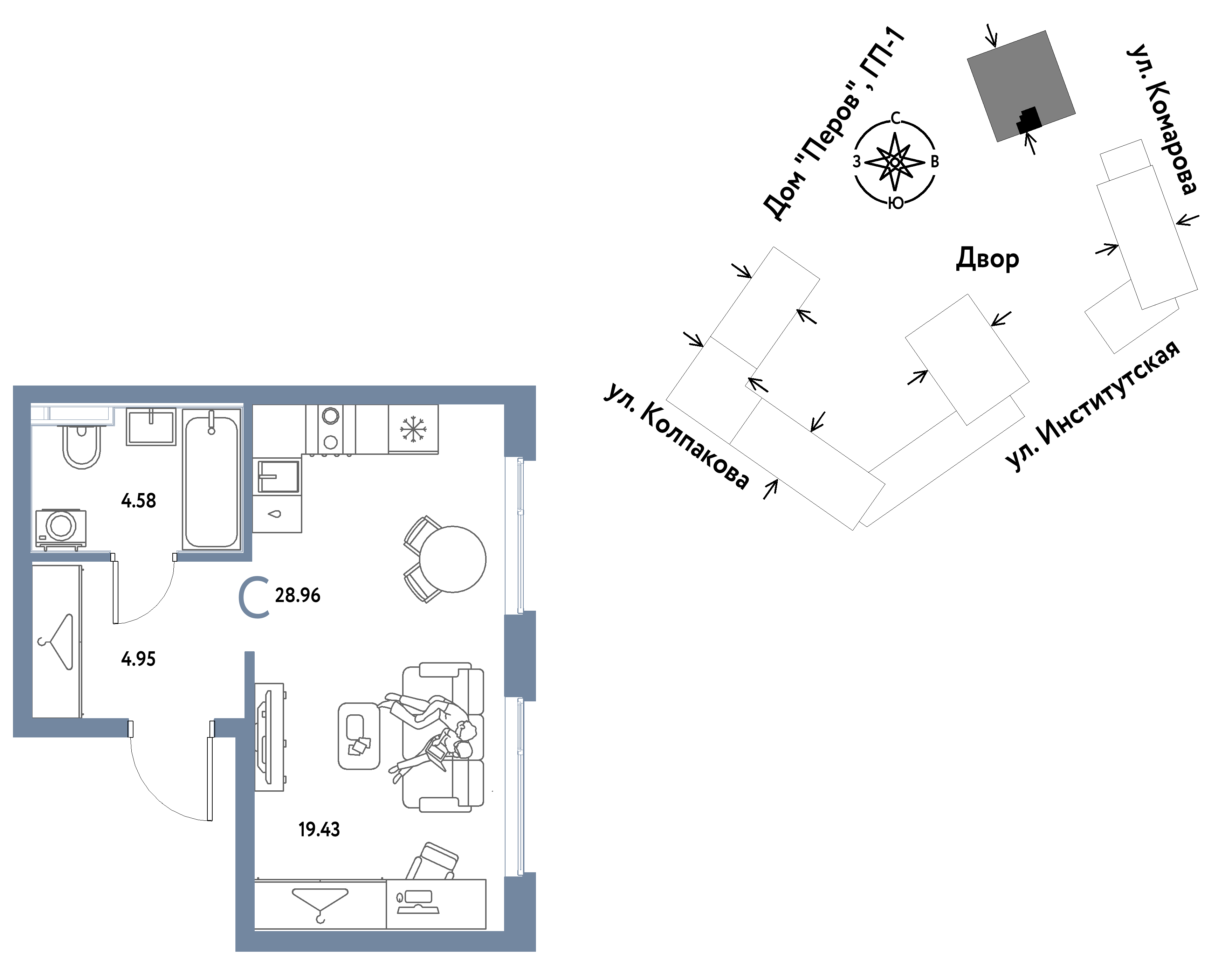 Студия 28 м2 в ЖК Страна.Парковая корпус null этаж 8