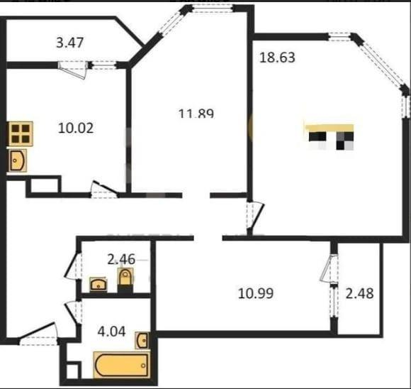 3-комнатная 70.3 м2 в ЖК undefined корпус null этаж 10