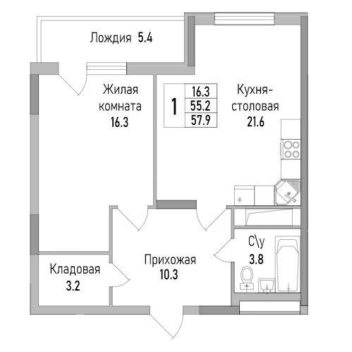 2-комнатная 57.9 м2 в ЖК undefined корпус null этаж 4