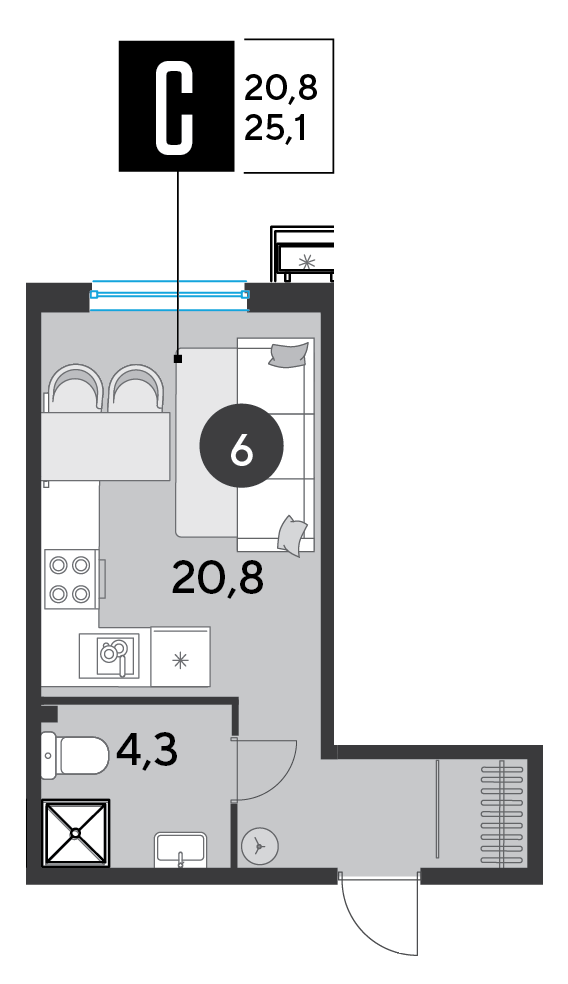 Студия 25 м2 в ЖК Парк Победы 2 корпус null этаж 2