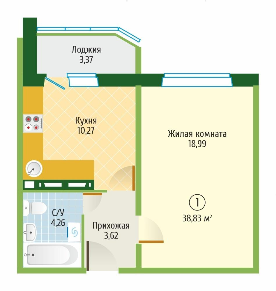 1-комнатная 36.9 м2 в ЖК undefined корпус null этаж 8