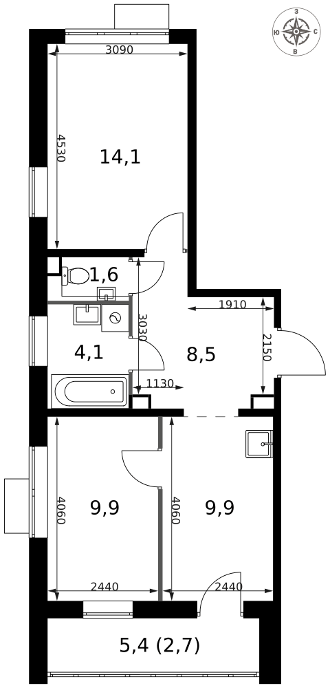 2-комнатная 50 м2 в ЖК 1-й Саларьевский корпус null этаж 8