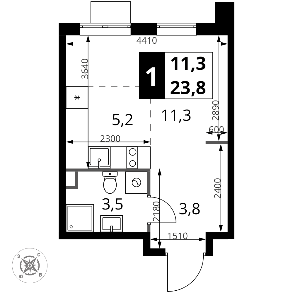 Студия 23 м2 в ЖК 1-й Шереметьевский корпус null этаж 17