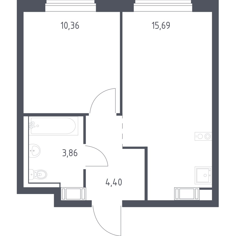 1-комнатная 34 м2 в ЖК Квартал Торики корпус null этаж 7
