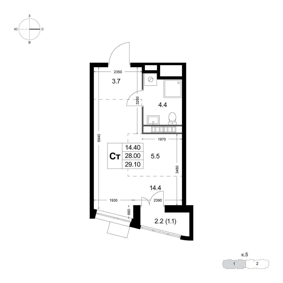 Студия 28 м2 в ЖК Легенда Коренёво корпус null этаж 8