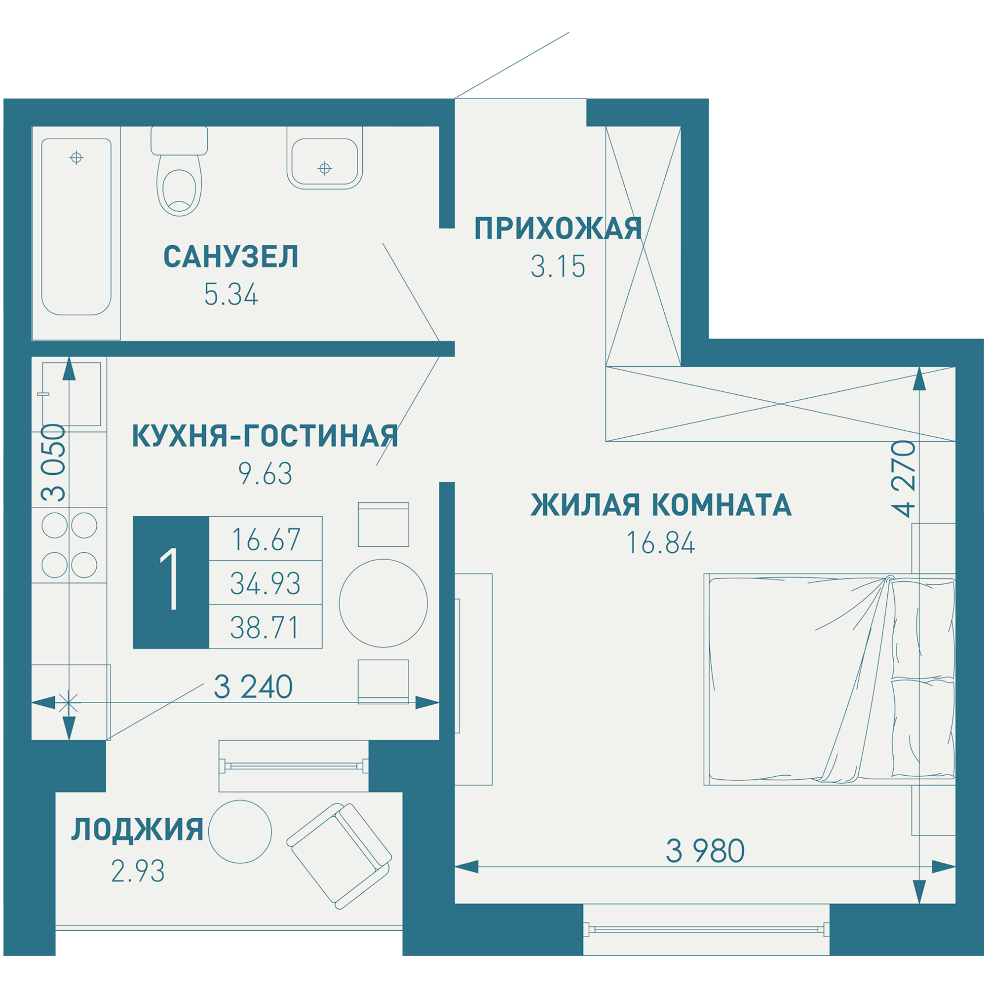 1-комнатная 39 м2 в ЖК ИНАЧЕ в Молодежном корпус null этаж 9