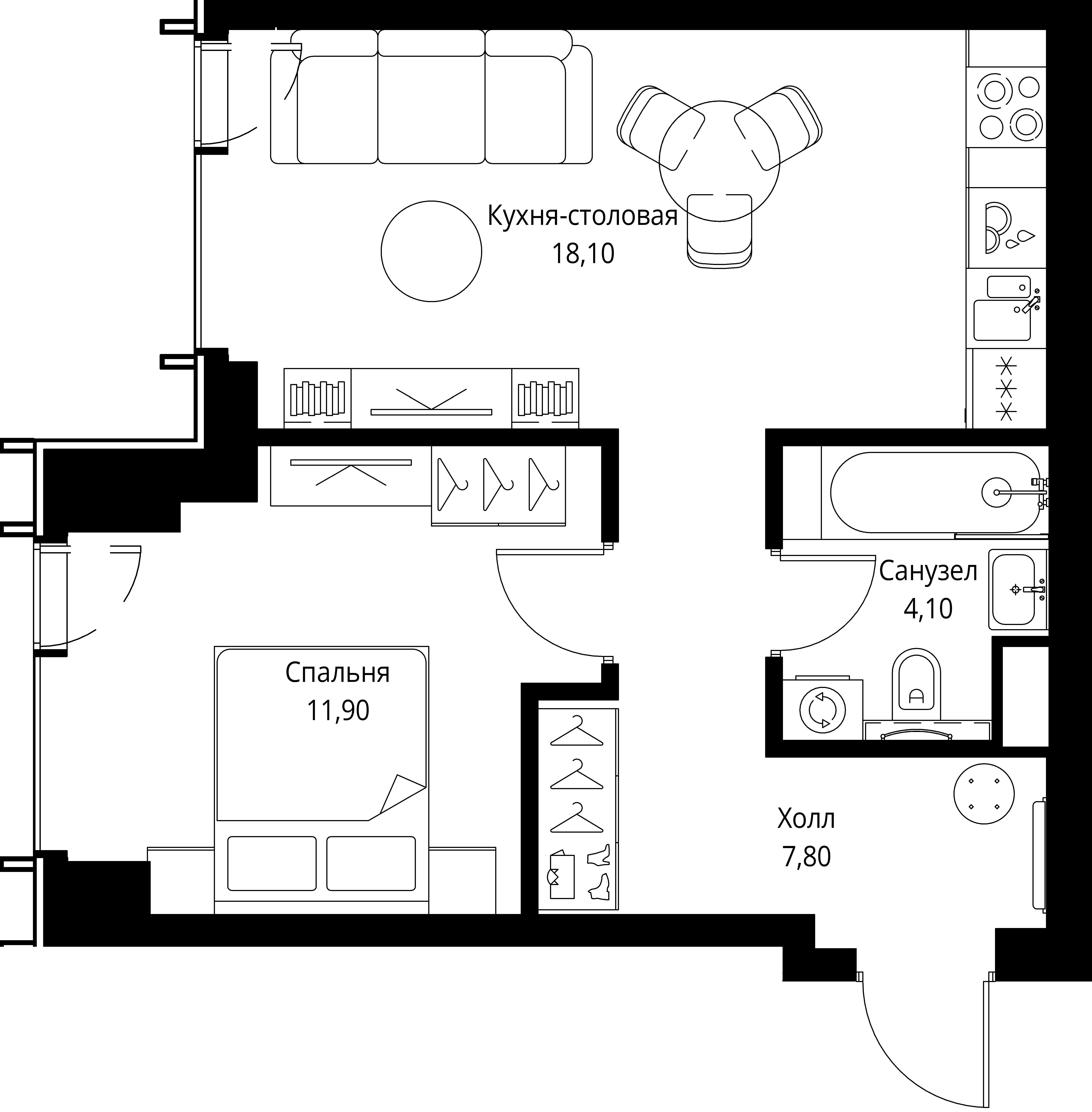 1-комнатная 41 м2 в ЖК VEER корпус null этаж 32