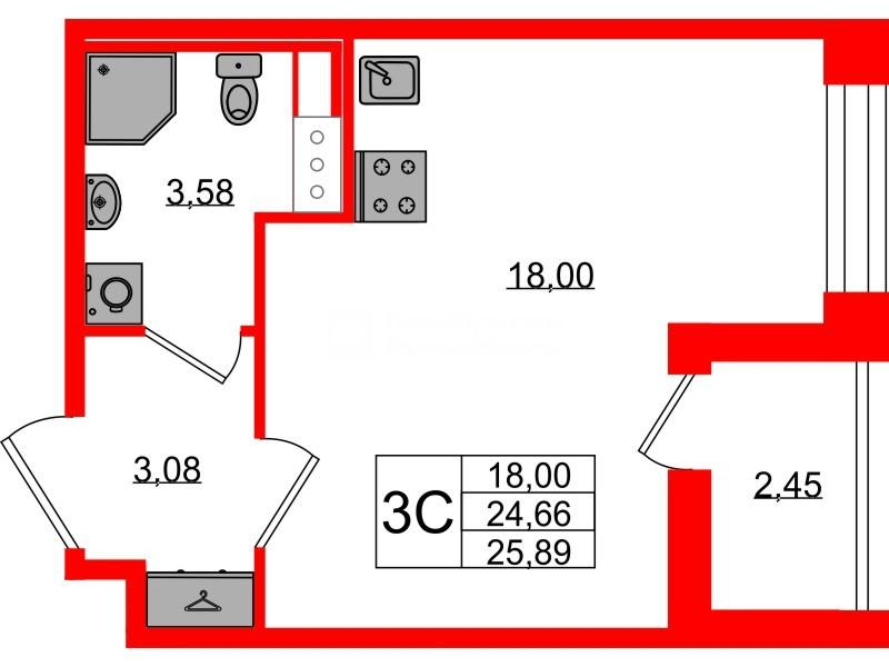 Студия 24 м2 в ЖК Астра Континенталь корпус null этаж 9