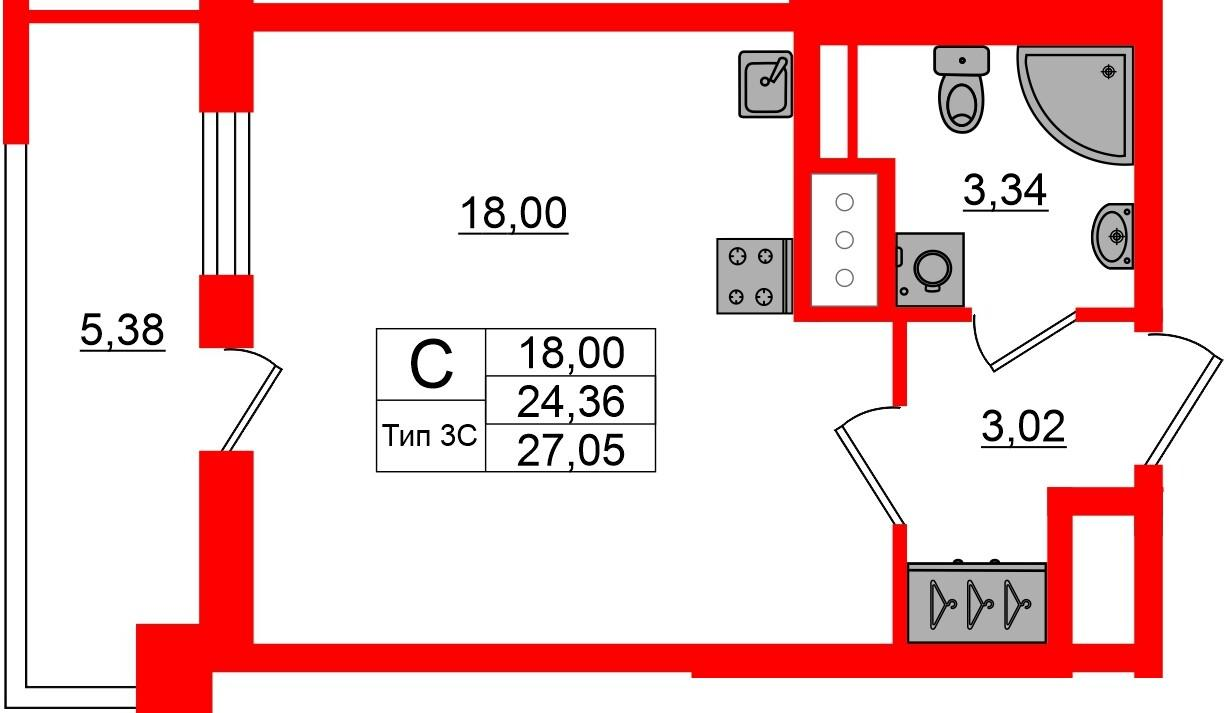 Студия 24 м2 в ЖК Setl Ривьера корпус null этаж 4