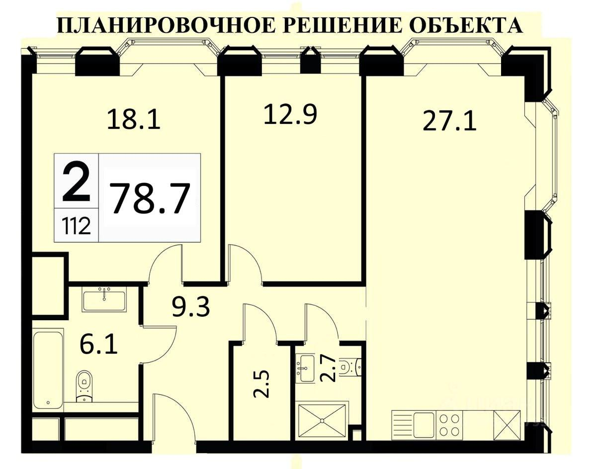 3-комнатная 78.7 м2 в ЖК undefined корпус null этаж 10