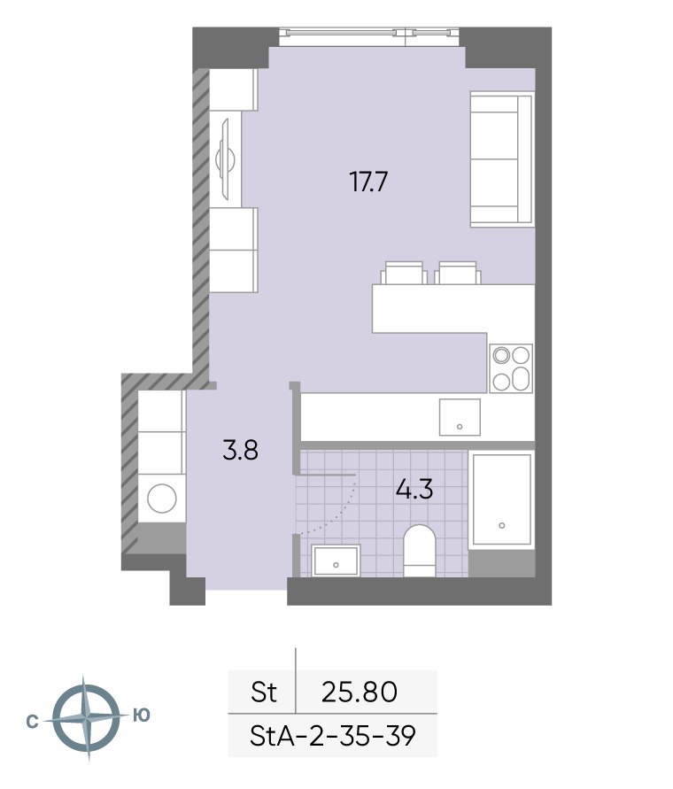 Студия 26 м2 в ЖК Вейв корпус null этаж 39