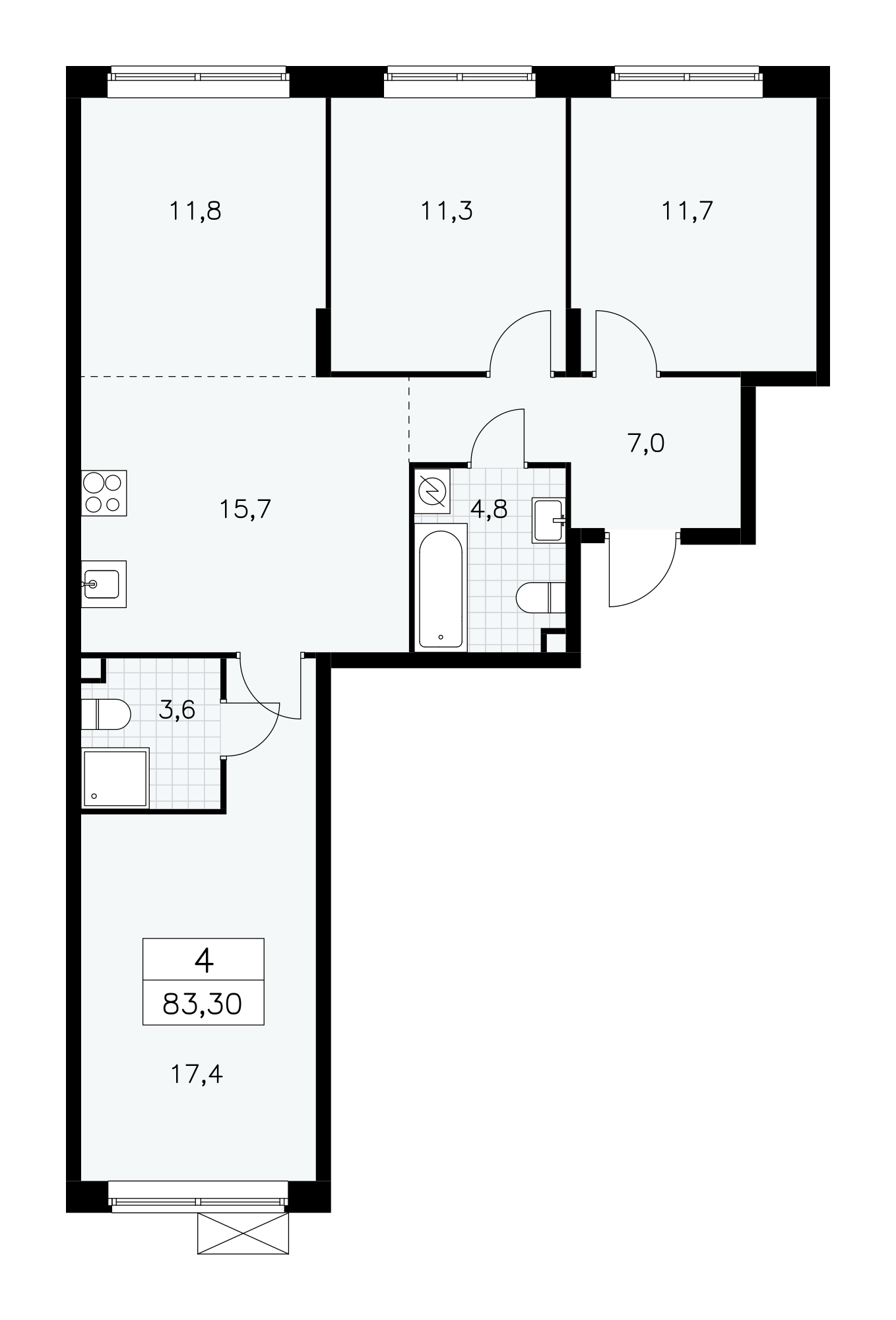 4-комнатная 84 м2 в ЖК Прокшино корпус null этаж 2