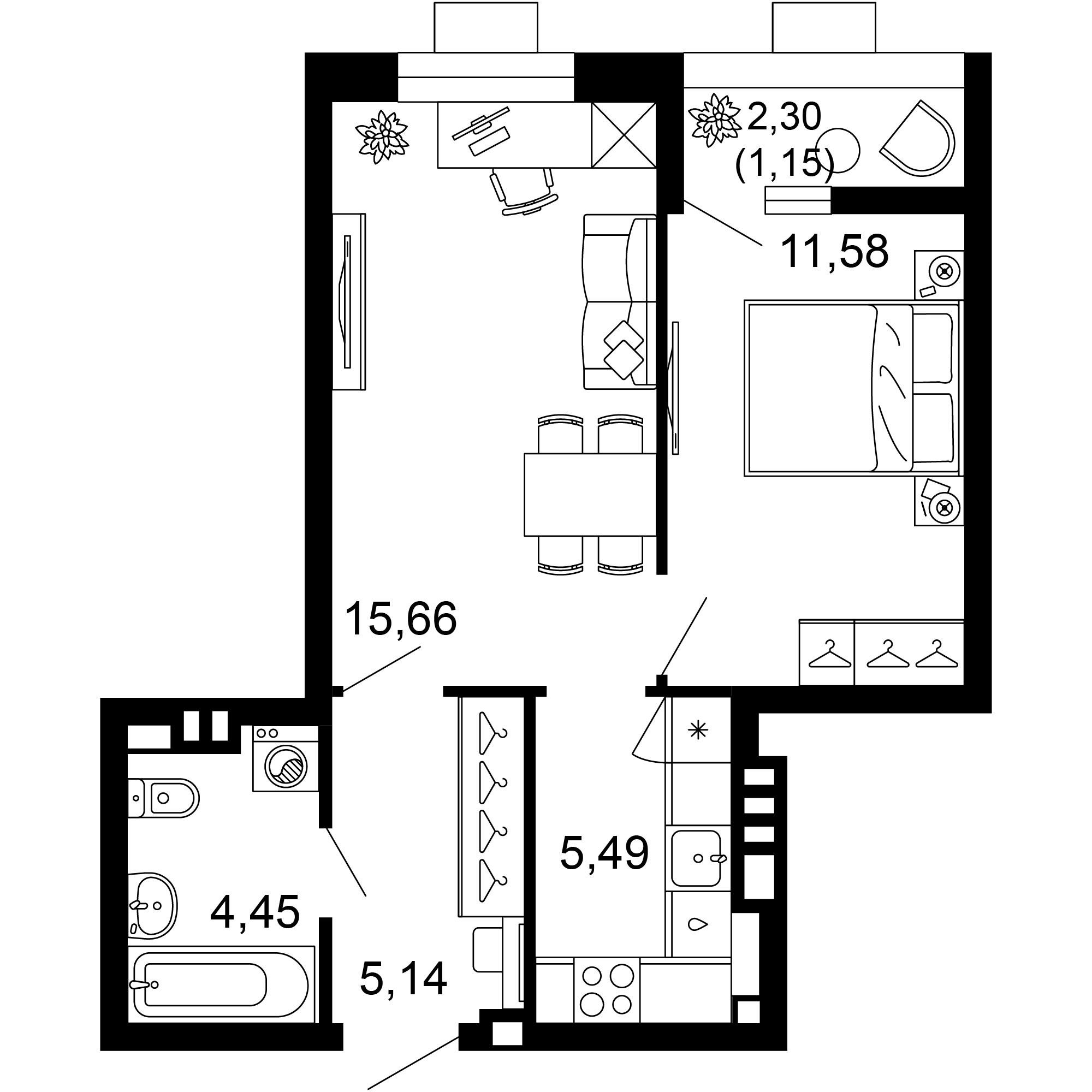 2-комнатная 43 м2 в ЖК 1799 корпус null этаж 6