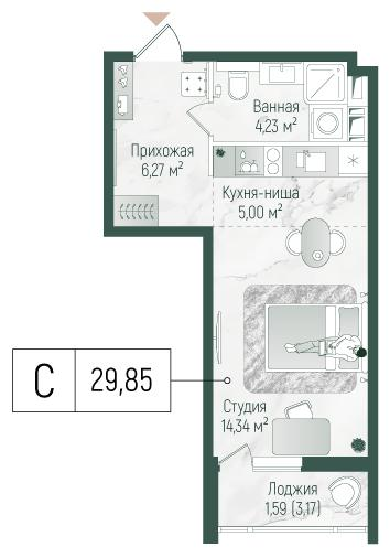 Студия 31 м2 в ЖК Рига Хиллс корпус null этаж 2