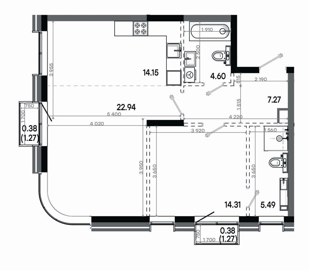 2-комнатная 69 м2 в ЖК Минтимер корпус null этаж 13