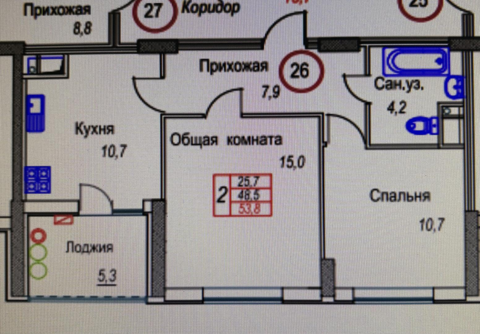 2-комнатная 53.8 м2 в ЖК undefined корпус null этаж 10