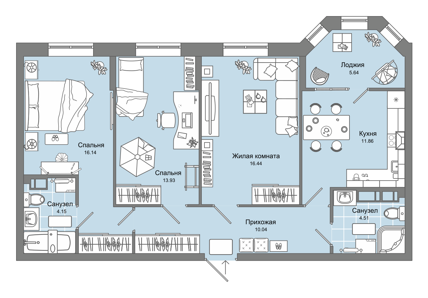 3-комнатная 79 м2 в ЖК Дом «Булычев» корпус null этаж 12