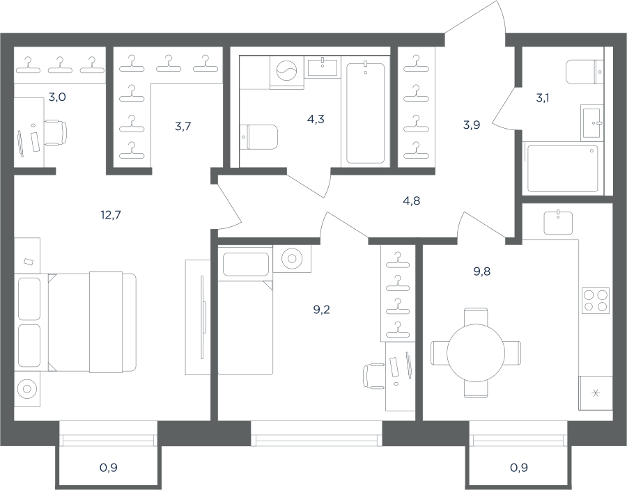 2-комнатная 55 м2 в ЖК Равновесие корпус null этаж 5