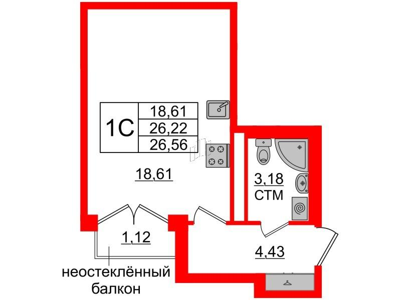 Студия 25 м2 в ЖК Дворцовый фасад корпус null этаж 3