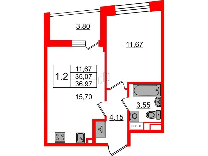 1-комнатная 35 м2 в ЖК Бионика Заповедная корпус null этаж 5