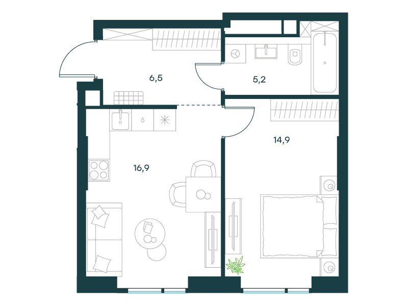1-комнатная 43 м2 в ЖК Level Войковская корпус null этаж 13