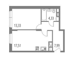2-комнатная 43.2 м2 в ЖК undefined корпус null этаж 3