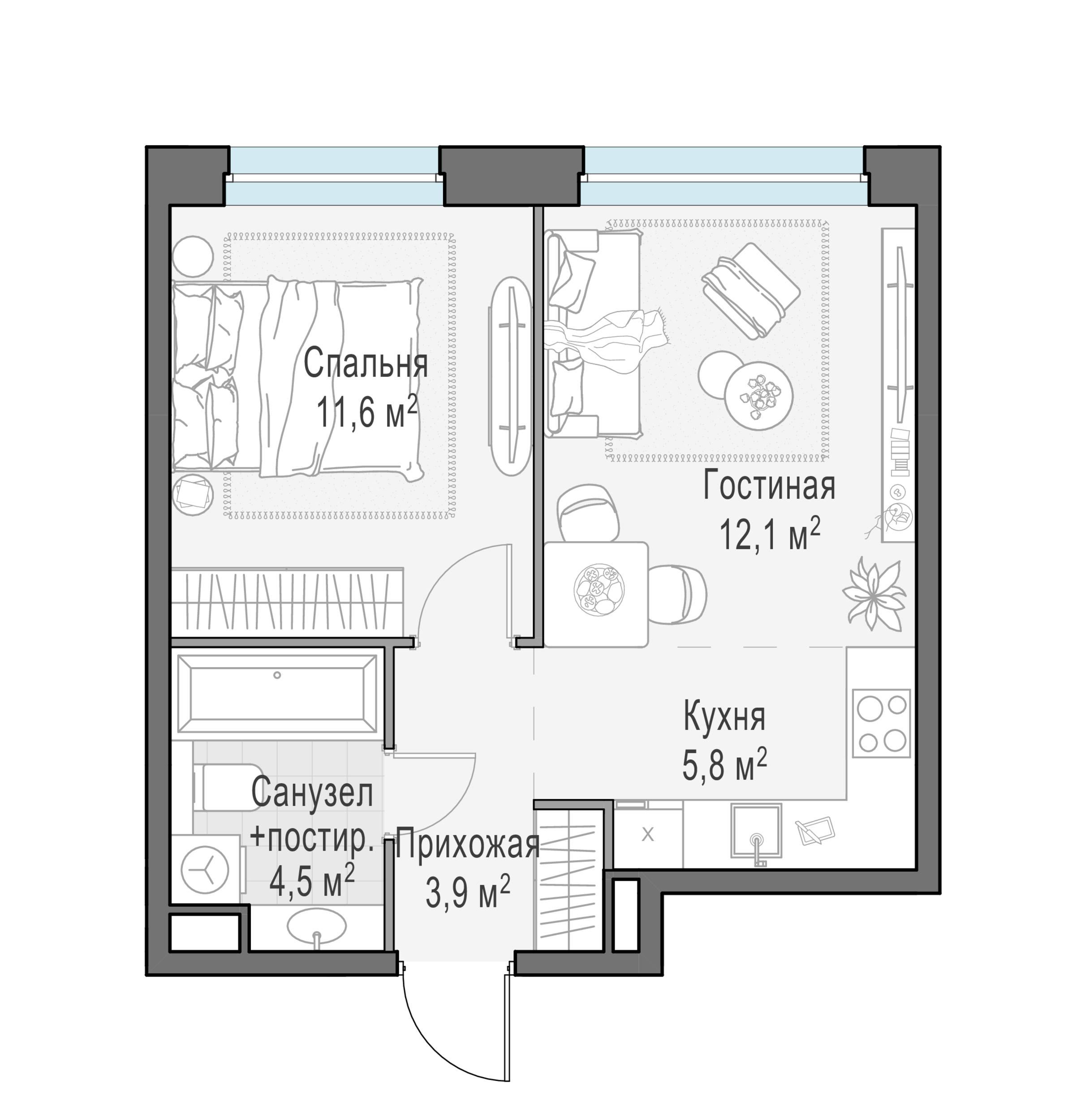 2-комнатная 37 м2 в ЖК Жилые кварталы «Белый Град» корпус null этаж 8