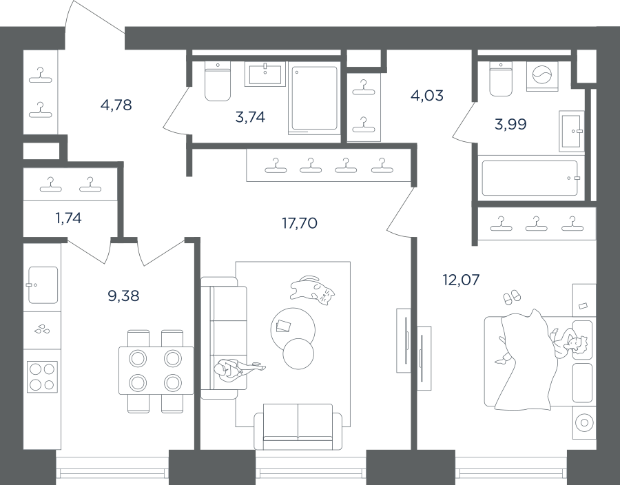 2-комнатная 57 м2 в ЖК ULTIMACity корпус null этаж 32