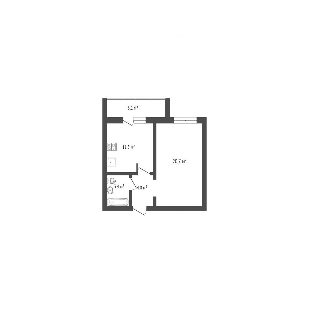 1-комнатная 39.6 м2 в ЖК undefined корпус null этаж 12