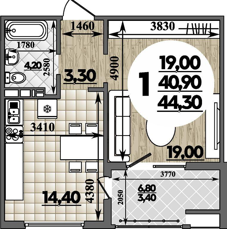 1-комнатная 44 м2 в ЖК Горгиппия корпус null этаж 14