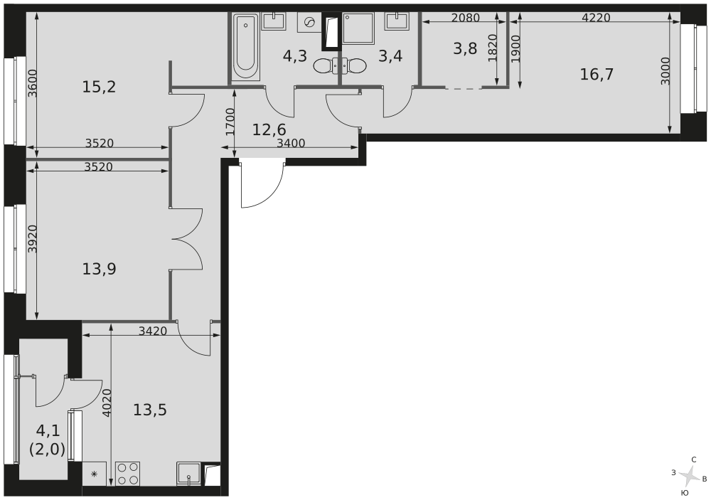 4-комнатная 85 м2 в ЖК Sky Garden корпус null этаж 2