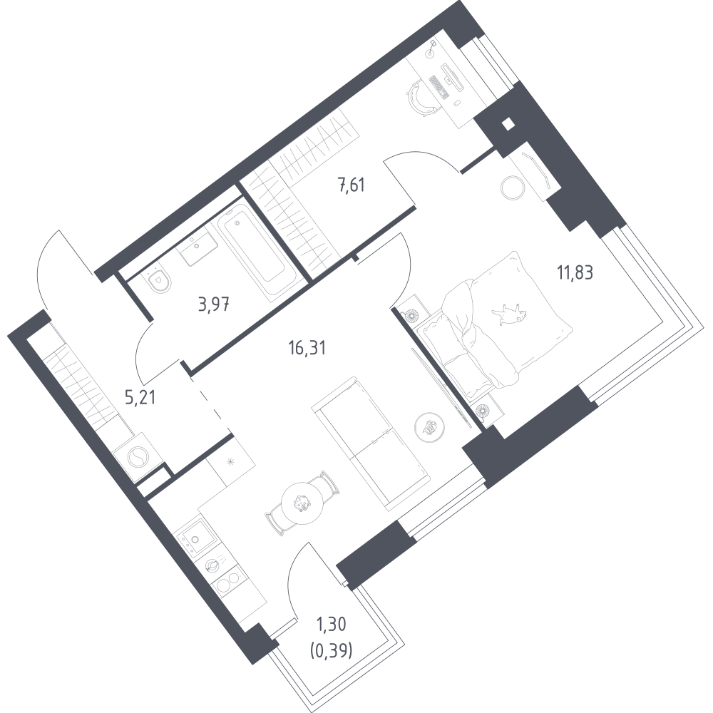 1-комнатная 45 м2 в ЖК Литературный Квартал корпус null этаж 9