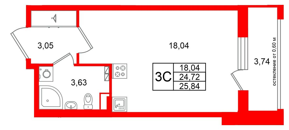 Студия 24 м2 в ЖК Univer City корпус null этаж 2
